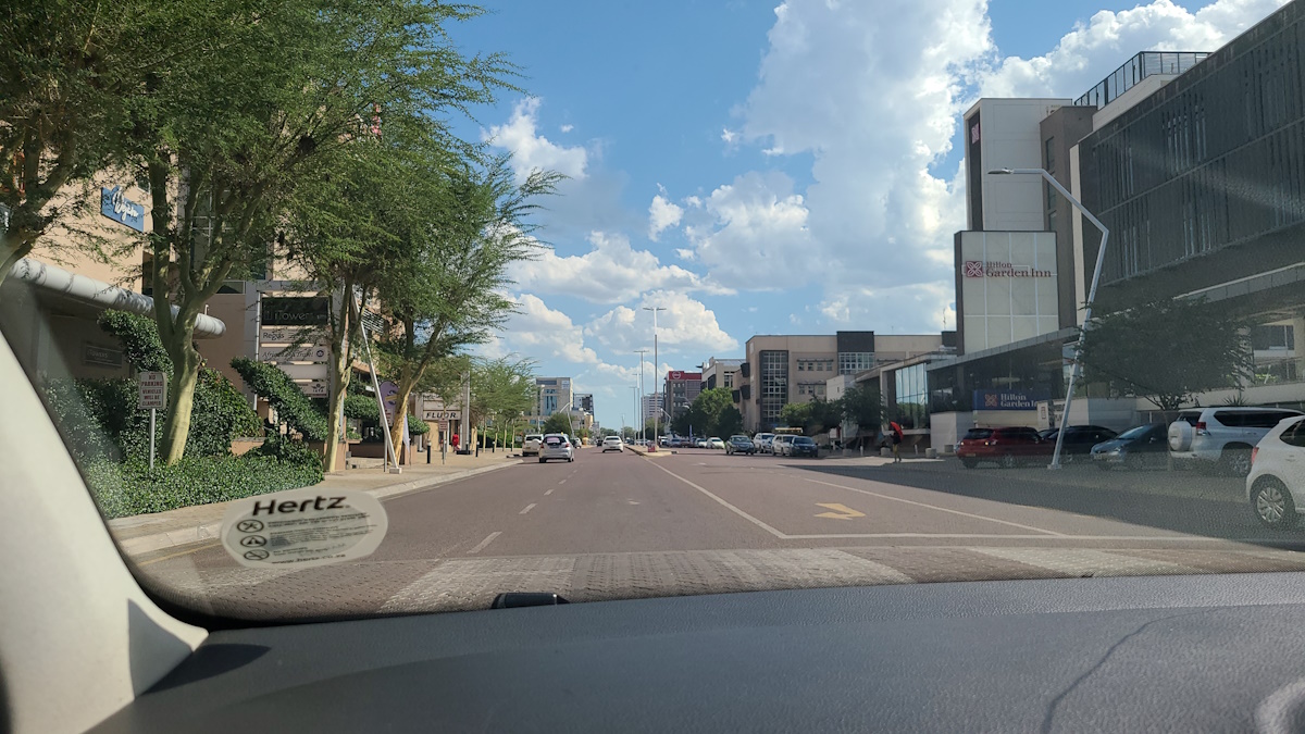 Gaborone skyline with modern buildings and clear blue sky